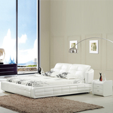 简约现代真皮床双人床1.8米婚床小户型软床榻榻米床皮艺床白色