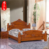 实木家具欧美式床榆木床实木双人1.5 1.8米加宽拼接床卧室雕花床