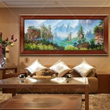 定制手绘油画风景中式沙发背景装饰画客厅酒店办公室大堂山水挂画