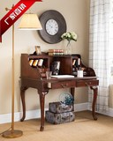 纯实木书桌 美式黑胡桃色电脑桌 多功能秘书桌写字台办公桌梳妆台