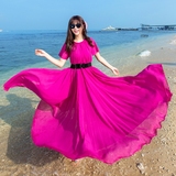 夏季韩版2016波西米亚雪纺连衣裙长裙大摆海边沙滩裙短袖仙女伞裙