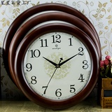 钟表挂钟客厅实木欧式14英寸简约静音圆形现代卧室壁挂石英时钟表