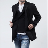 日本代购直邮Armani/阿玛尼男士冬季翻领羊毛带排扣黑色夹克外套