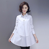 2016秋装新款韩版气质女装宽松长袖A字上衣女士套头中长款白衬衫