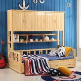 新款包邮多功能简约实木儿童组合床带储物柜松木衣柜床儿童护栏床