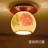 新中式古典陶瓷吸顶灯具单头阳台过道玄关吸顶灯具牡丹花梅花