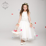 女童小提钢琴表演礼服白雪公主裙长款连衣裙儿童周岁蓬蓬花朵婚纱