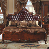 美式全实木床真皮床 欧式床复古双人床婚床1.5 1.8米橡木床包邮
