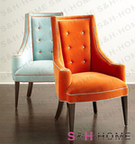 现代简约美式新古典设计师原创彩色实木单人椅样板间定制书椅餐椅
