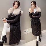 2015新款韩版女装冬季长款黑色显瘦羽绒服女毛领过膝长羽绒衣外套