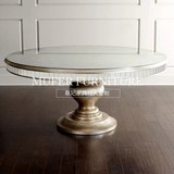 慕妃高端定制家具美式新古典欧式实木镜面餐厅圆形餐桌饭台HC368