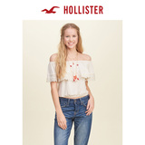 Hollister 2016女装夏款一字肩露肩荷叶边上衣 女 120822