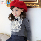 韩国韩版女童打底衫加绒加厚冬季宝宝长袖T恤保暖蕾丝儿童打底衫