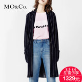 MO&Co.细条纹西装翻领中长款针织毛衫开衫毛衣MA161JEY33 moco