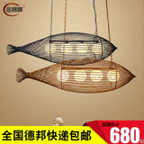 简约新中式现代灯创意酒吧鱼灯餐厅灯日式卧室手工铁艺鱼形吊灯