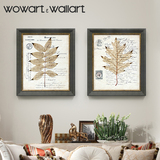 WOWART 美式客厅装饰画树叶油画实木框挂画玉兰花客厅装饰画