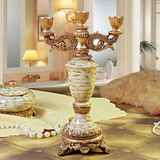 欧式奢华古典浪漫蜡烛台婚庆客厅摆件餐桌圆底三头烛台树脂摆件