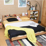 床 白橡木实木床 双人床实用储物带插座卧室家具1.8米多功能大床