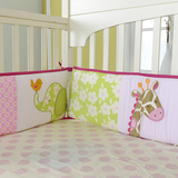 婴儿床上用品套件夏季卡通婴儿床围婴儿床床帏四条装 粉色长颈鹿
