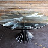 简约时尚铁艺餐桌实木钢化玻璃圆形框架结构桌子免费送货到家