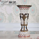 陶瓷配铜大花瓶创意陶瓷彩绘花瓶大摆件欧式家居壁炉玄关花瓶摆件