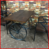 LOFT复古奶茶店桌椅酒吧实木水管餐桌椅休闲咖啡厅卡座车轮桌桌椅