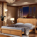 广州裕丰家具 榉木1.8米双人床 全实木双人大床 气动高箱储物 L41