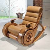 格兰卡博真皮摇椅欧式全实木手工雕刻躺椅休闲椅 头层牛皮沙发椅