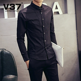 V37男装2016春秋韩版休闲寸衫青年商务修身型白衬衣男士长袖衬衫