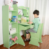 儿童书桌书柜组合拐角写字台蓝色学习桌直角电脑桌带书架