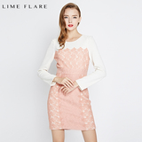 LIME FLARE/莱茵专柜蕾丝花朵拼接长袖连衣裙ALM134WOP505