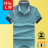 2016夏季丝光珠地棉男士短袖t恤翻领外贸原单印花半袖大码POLO衫