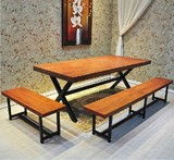 LOFT美式乡村复古铁艺实木餐桌椅组合做旧办公桌酒吧酒店咖啡桌椅