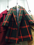 J3 2015新款冬款韩版时尚女装格子宽松大码呢子加棉中长款大衣1.1