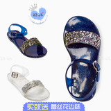 英国女童水晶凉鞋 公主蓝色水晶果冻露趾亮钻防滑透气塑料沙滩鞋