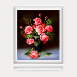 新款客厅十字绣卧室小幅印花十字绣玫瑰花瓶玫瑰油画花瓶餐厅系列