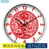 现代简约喜庆喜鹊剪纸挂钟创意卧室客厅钟表中国风圆形大时钟家用