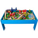 木质轨道桌子托马斯小火车玩具带桌子 榉木制轨道火车玩具套装 电