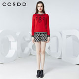 CCDD春秋专柜正品新款女装红色毛衣特色图案毛针织衫