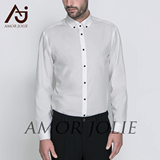 Amorjolie2016新款衬衫男商务绅士休闲白色棉修身四季长袖上班族