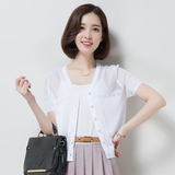 2016夏季新款短袖针织衫韩版纯色短款空调镂空开衫小披肩薄外套女