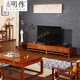 高居明作 缅甸花梨木 明式2.2米地柜 中式简约客厅家具儒风电视柜
