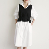 春季新款韩国气质女装长袖衬衫裙 韩版纯棉宽松长款白色衬衣上衣