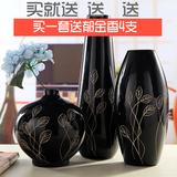 现代中式家居装饰品摆件手绘雕刻花瓶三件套书桌房工艺客厅摆设