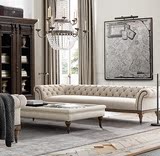 美式实木框架客厅沙发 经典做旧麻布沙发客厅商务接待样板房沙发