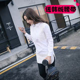 2015冬季韩版修身蕾丝衬衫女新款显瘦中长款打底衫纯棉长袖衬衣女