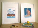 欧式卡通可爱汽车帆船挂画儿童房样板房装饰画壁画现代个性创意
