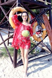 波西米亚泰国桃花露肩吊带沙滩短裙大码女连衣裙显瘦海边度假必备