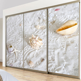 艺术玻璃贴膜衣柜推拉移门家具橱柜贴纸浴室不透明移门画沙滩贝壳