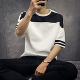 韩国东大门男装代购2016夏季新款韩版修身圆领太空棉拼接短袖T恤